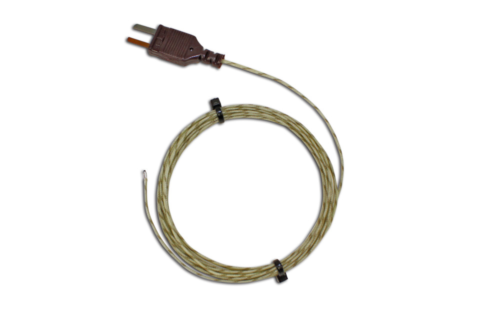 Thermocouple type T, exposed tip, fiberglass insulated, 1 m